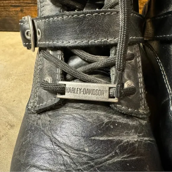 Harley Davidson Tegan black leather ankle boots womens 7 motorcycle biker silver