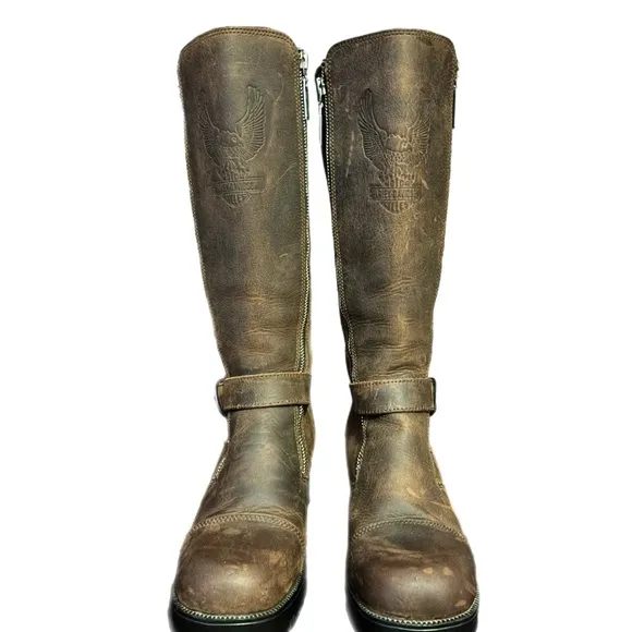 Harley Davidson Vintage Tall West End Distressed Leather Motorcycle Boots 8.5
