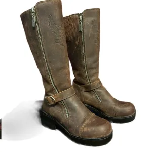Harley Davidson Vintage Tall West End Distressed Leather Motorcycle Boots 8.5