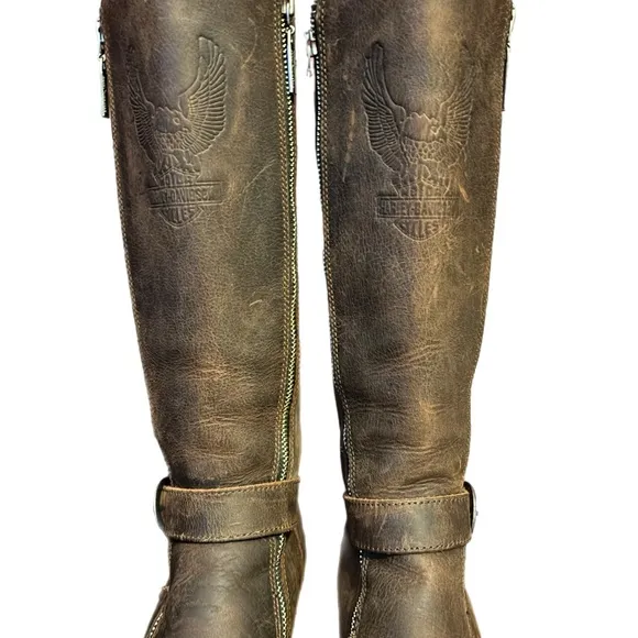 Harley Davidson Vintage Tall West End Distressed Leather Motorcycle Boots 8.5