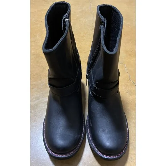 Harley Davidson Wolverine Morgan Black Leather Pink Stitch Motorcycle Boots 8.5