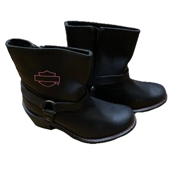 Harley Davidson Wolverine Morgan Black Leather Pink Stitch Motorcycle Boots 8.5