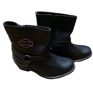Harley Davidson Wolverine Morgan Black Leather Pink Stitch Motorcycle Boots 8.5