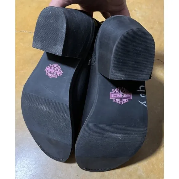 Harley Davidson Wolverine Morgan Black Leather Pink Stitch Motorcycle Boots 8.5