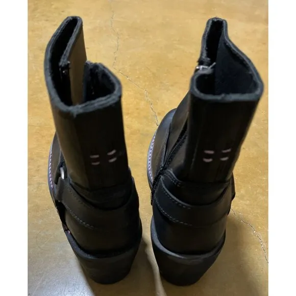 Harley Davidson Wolverine Morgan Black Leather Pink Stitch Motorcycle Boots 8.5