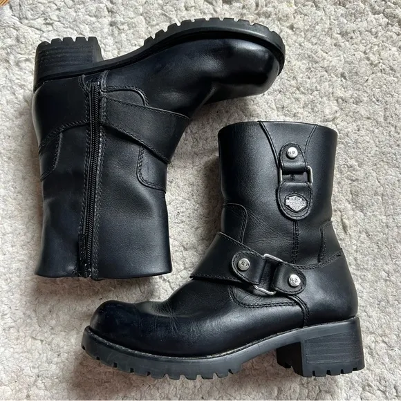Harley-Davidson® Women's Alivia Black Leather 7-Inch Motorcycle Boots Size 6