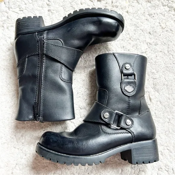 Harley-Davidson® Women's Alivia Black Leather 7-Inch Motorcycle Boots Size 6