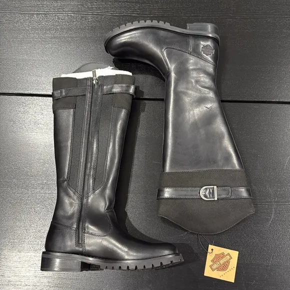 Harley-Davidson Women's Bradner Zip-Up 16&quot; Black Motorcycle Boots - 6