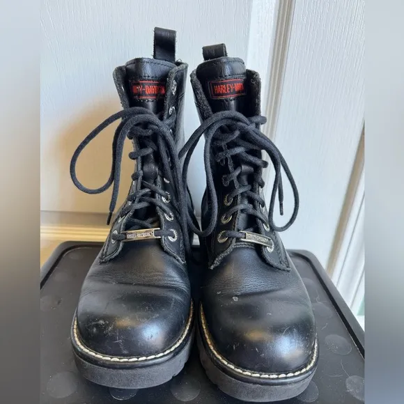 Harley‎ Davidson Women's  Laceup Black Leather Motorcycle Boots Sz 6