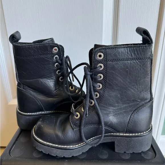 Harley‎ Davidson Women's  Laceup Black Leather Motorcycle Boots Sz 6