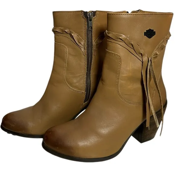 Harley-Davidson Women's Leather Retta Boots Tan Fringe Country Moto Distressed