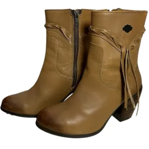 Harley-Davidson Women's Leather Retta Boots Tan Fringe Country Moto Distressed