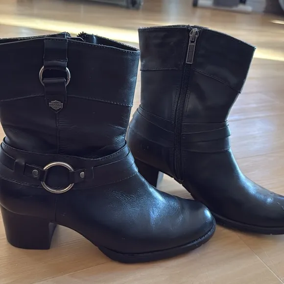 HARLEY DAVIDSON WOMENS LEATHER UPPER MID CALF MOTORCYCLE RIDING BOOTS SZ 7.5