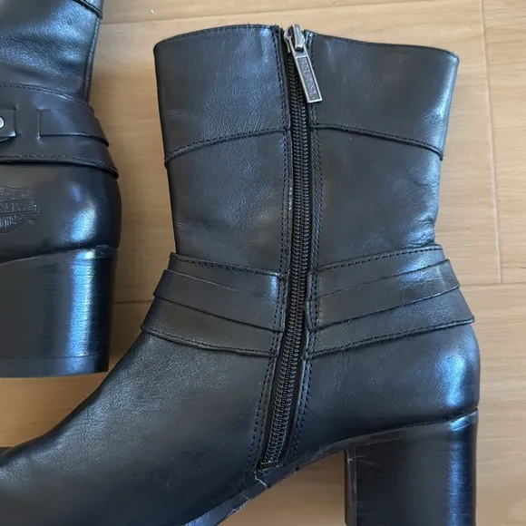 HARLEY DAVIDSON WOMENS LEATHER UPPER MID CALF MOTORCYCLE RIDING BOOTS SZ 7.5