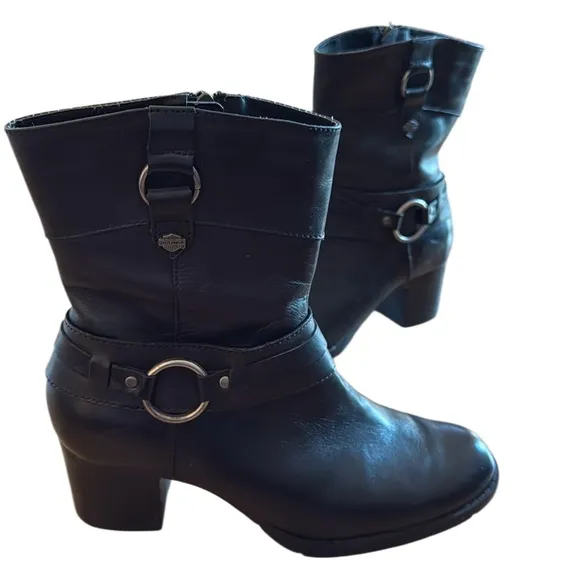 HARLEY DAVIDSON WOMENS LEATHER UPPER MID CALF MOTORCYCLE RIDING BOOTS SZ 7.5