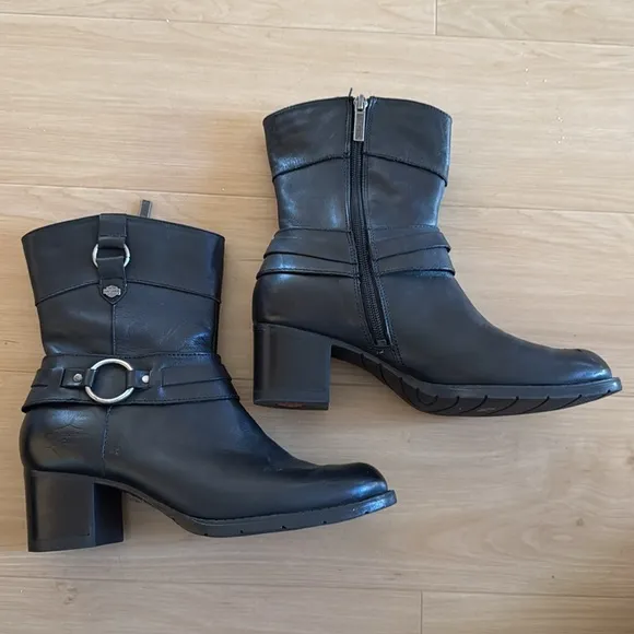 HARLEY DAVIDSON WOMENS LEATHER UPPER MID CALF MOTORCYCLE RIDING BOOTS SZ 7.5