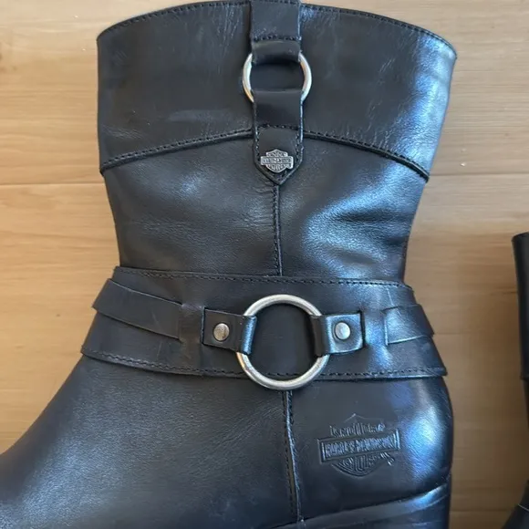 HARLEY DAVIDSON WOMENS LEATHER UPPER MID CALF MOTORCYCLE RIDING BOOTS SZ 7.5