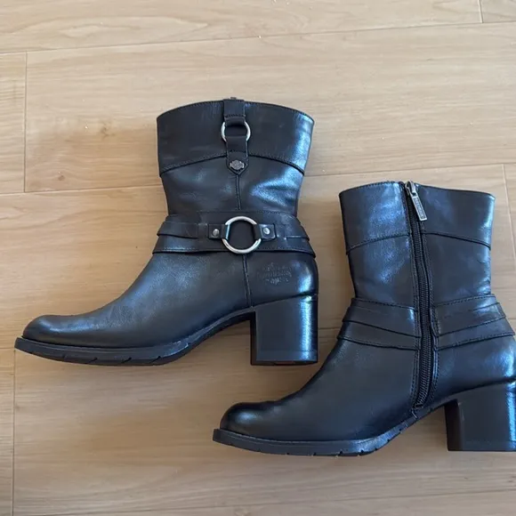 HARLEY DAVIDSON WOMENS LEATHER UPPER MID CALF MOTORCYCLE RIDING BOOTS SZ 7.5