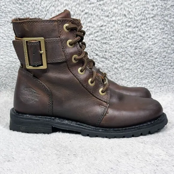Harley-Davidson Womens Size 6.5 Motorcycle Boots Brown Leather D87087