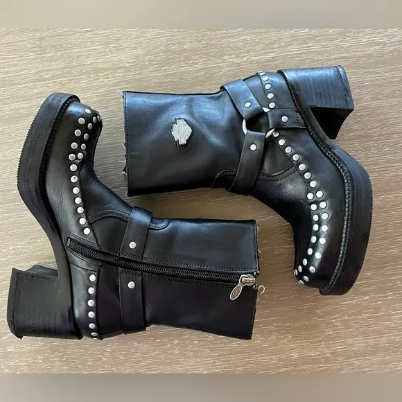 Harley Davidson Women's Studded Leather Motorcycle Boots Size 5 (US) #84227