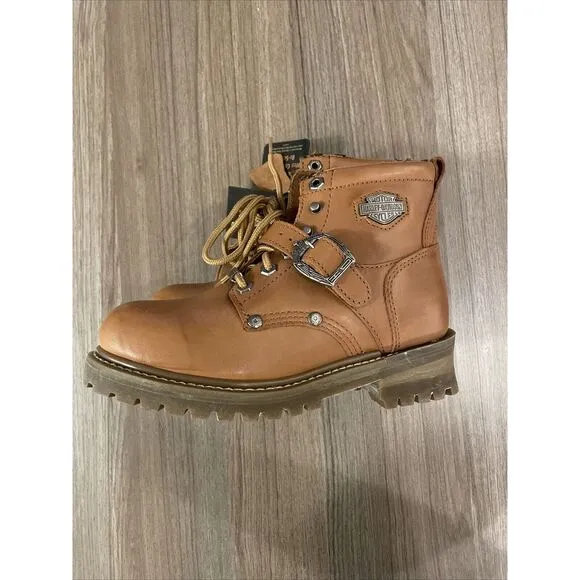 Harley Davidson Women's Sz 6.5 Brown Leather Motorcycle Biker Boots 81025 Buckle