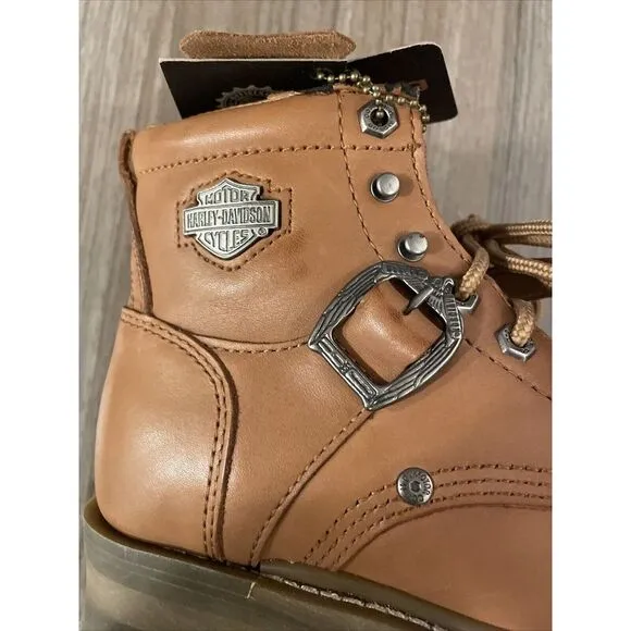 Harley Davidson Women's Sz 6.5 Brown Leather Motorcycle Biker Boots 81025 Buckle