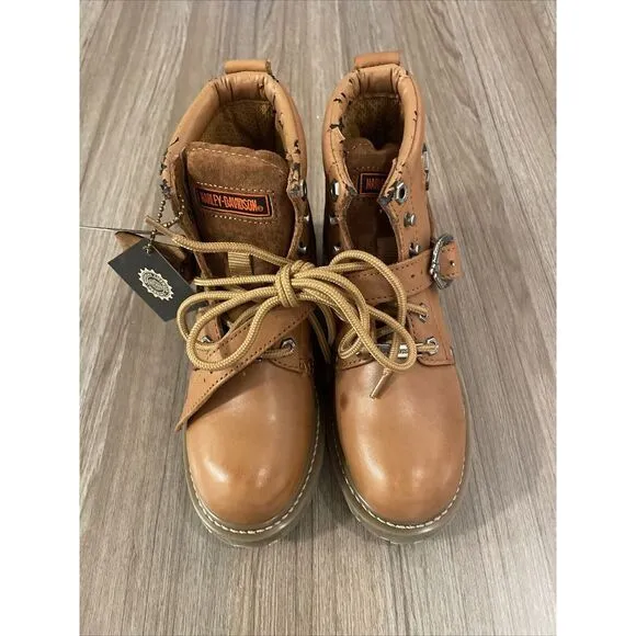 Harley Davidson Women's Sz 6.5 Brown Leather Motorcycle Biker Boots 81025 Buckle