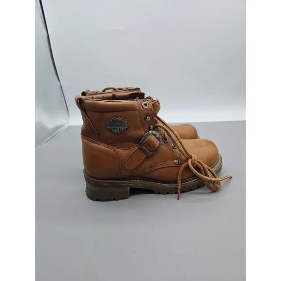 Harley Davidson Women's Sz 7.5 Brown Leather Motorcycle Biker Boots 81025 Buckle