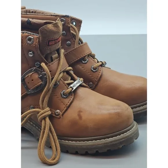 Harley Davidson Women's Sz 7.5 Brown Leather Motorcycle Biker Boots 81025 Buckle