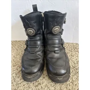 Harley-Davidson D94167 Distortion Skull Leather Motorcycle Boots Men's Size 10.5