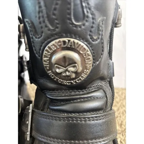 Harley-Davidson D94167 Distortion Skull Leather Motorcycle Boots Men's Size 10.5