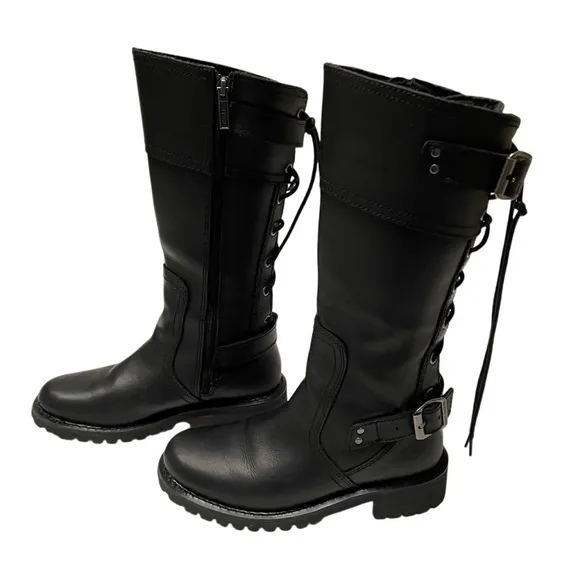 Harley Davidson’s Women’s Alexa Back Lace Leather Moto Biker Boots D85167 7.5