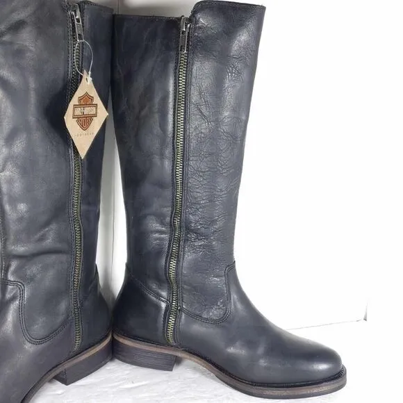 Harley Davidson Women's Capstan US7 Black Leather Side Zip Motorcycle Boots
