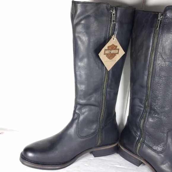 Harley Davidson Women's Capstan US7 Black Leather Side Zip Motorcycle Boots