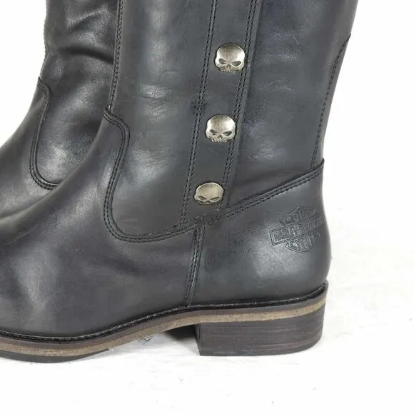 Harley Davidson Women's Capstan US7 Black Leather Side Zip Motorcycle Boots