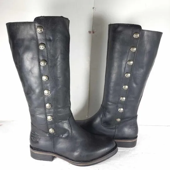 Harley Davidson Women's Capstan US7 Black Leather Side Zip Motorcycle Boots