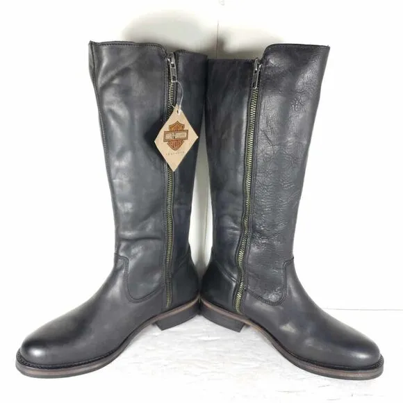 Harley Davidson Women's Capstan US7 Black Leather Side Zip Motorcycle Boots