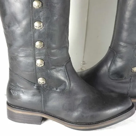 Harley Davidson Women's Capstan US7 Black Leather Side Zip Motorcycle Boots