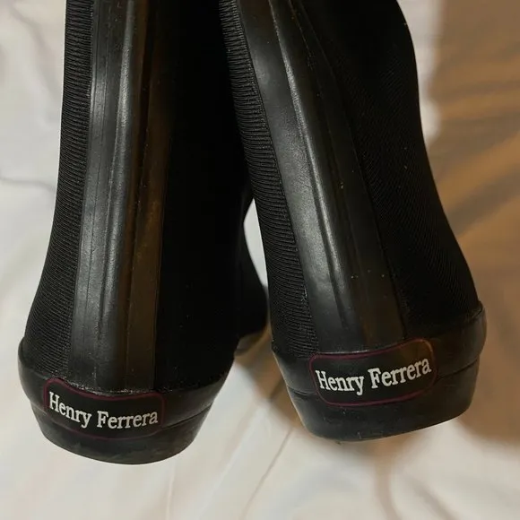 Henry Ferrera New York Women’s Rain Boots Size 7 Leather Top Black Brown