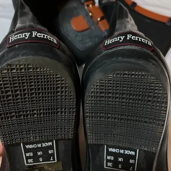 Henry Ferrera New York Women’s Rain Boots Size 7 Leather Top Black Brown