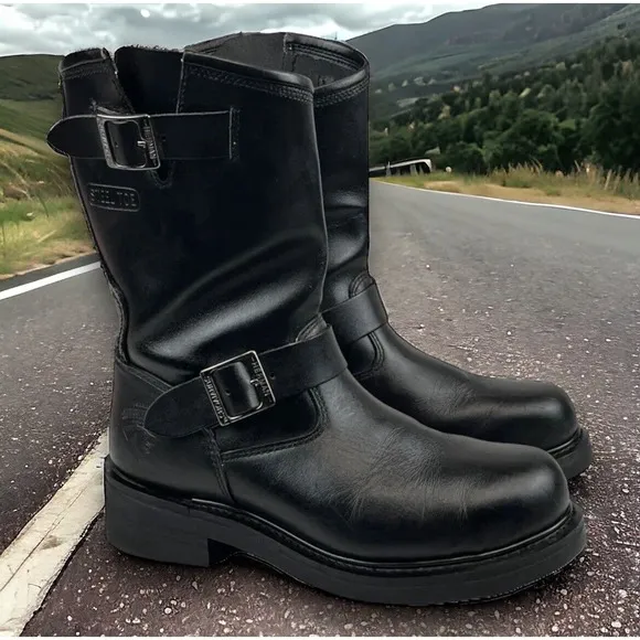 Herman Survivors Boots Motorcycle Trooper Engineer Buckle Steel Toe Mens Size 8