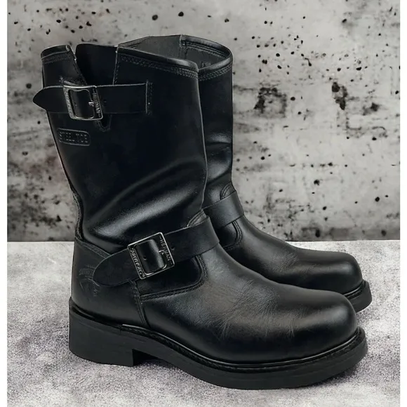 Herman Survivors Boots Motorcycle Trooper Engineer Buckle Steel Toe Mens Size 8