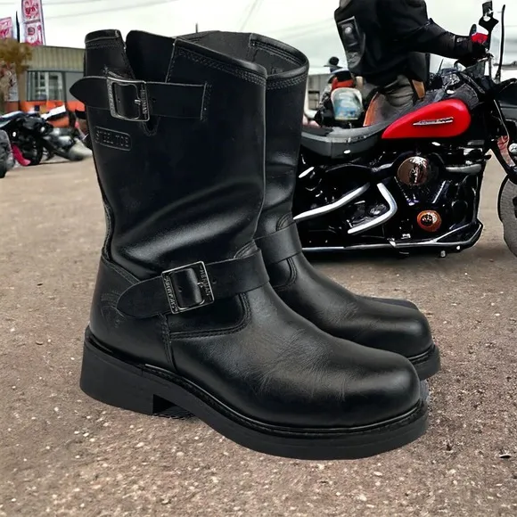 Herman Survivors Boots Motorcycle Trooper Engineer Buckle Steel Toe Mens Size 8