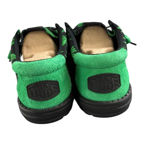Hey Dude Wally Leaf Print Shoes Sz 10 M Black Green Casual 420 Style Streetwear