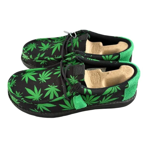 Hey Dude Wally Leaf Print Shoes Sz 10 M Black Green Casual 420 Style Streetwear