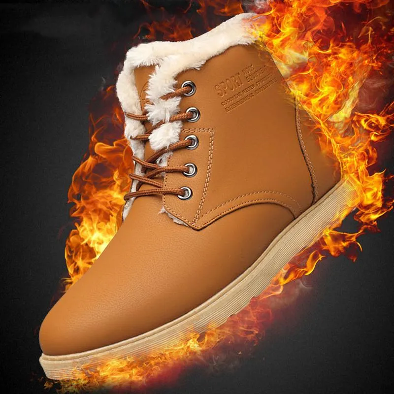 High-top Men's Cotton Shoes Winter Warm Suede Leather Shoes Trendy Casual Sneakers Thick Martin Shoes