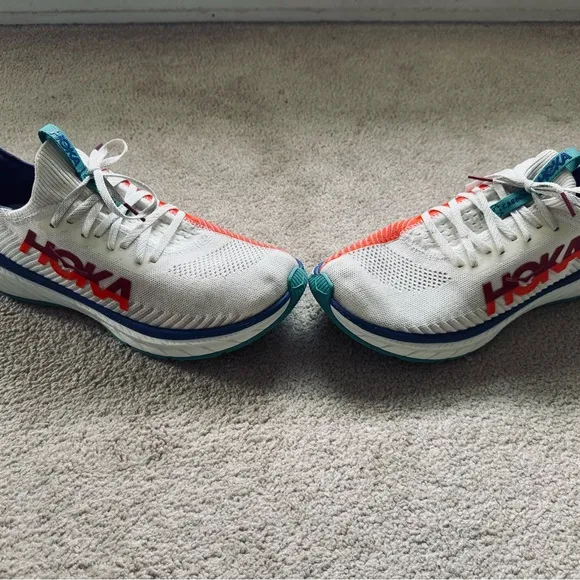Hoka “Carbon X” White and Orange Running Shoes