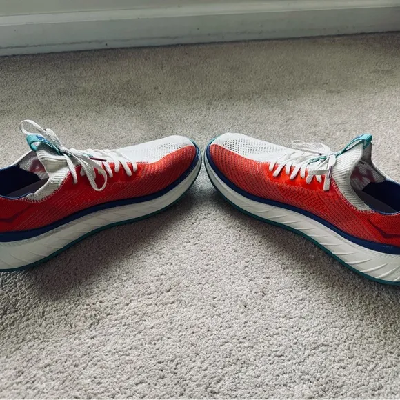 Hoka “Carbon X” White and Orange Running Shoes
