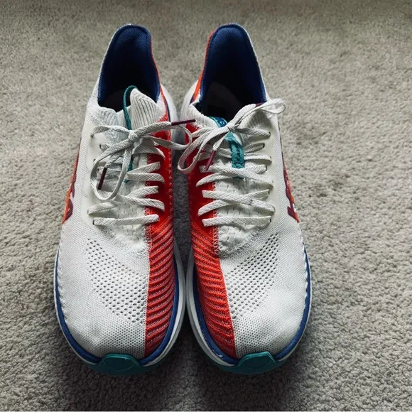 Hoka “Carbon X” White and Orange Running Shoes