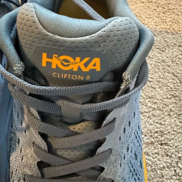 Hoka CLIFTON 8 (size 8.5) Gray and Yellow Running Shoes